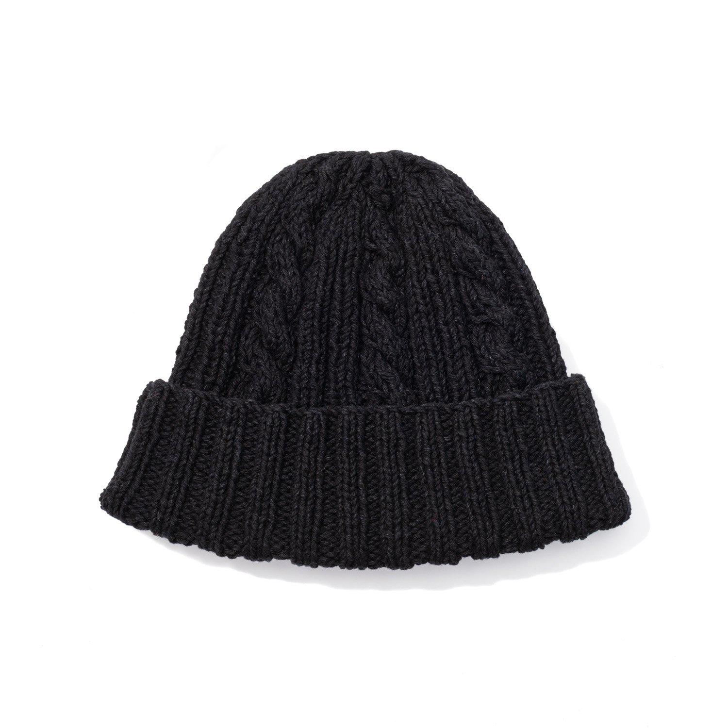 Allevol x Inverallan Cable Knit Cotton Beanie 22F Black - Image 3