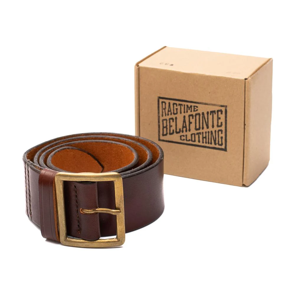 Belafonte Ragtime Leather Garrison Belt 45mm Brown x Brass - Image 5
