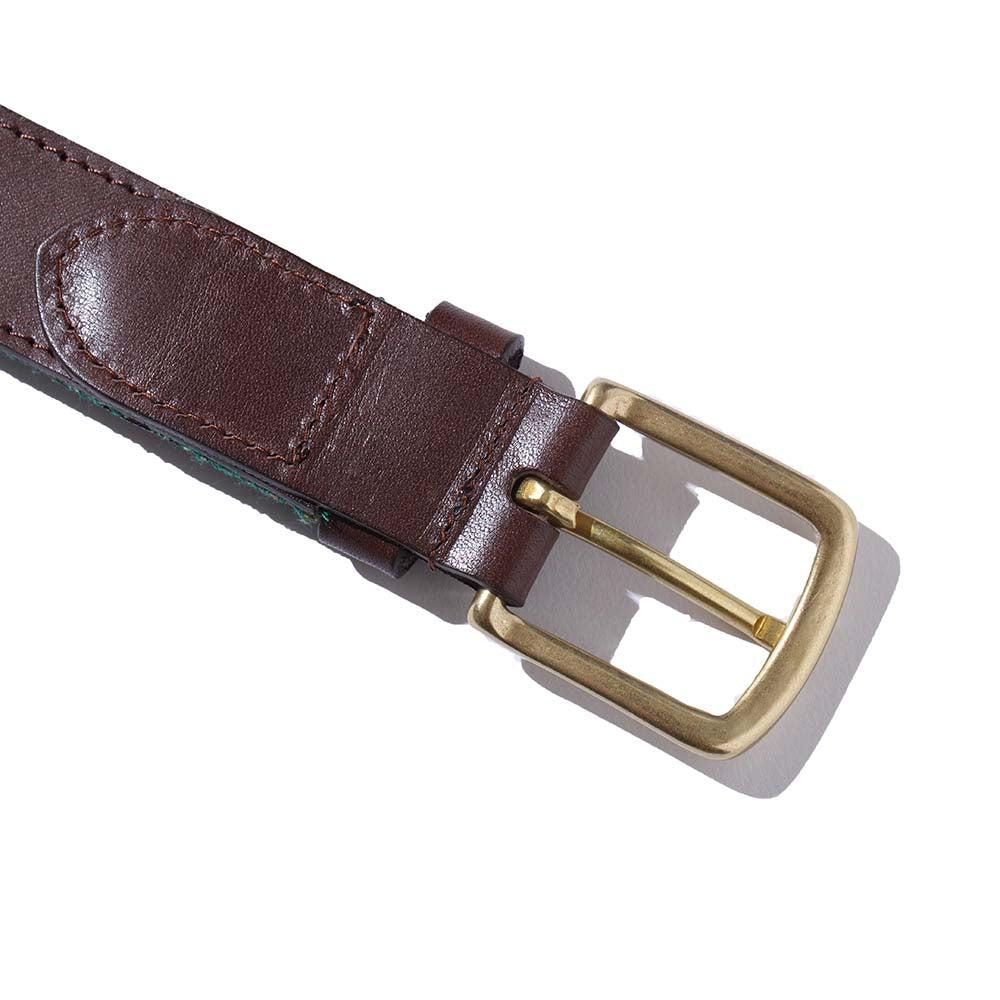 KUON Leather Belt Sakiori Trim Brown/Forest Green - Image 3