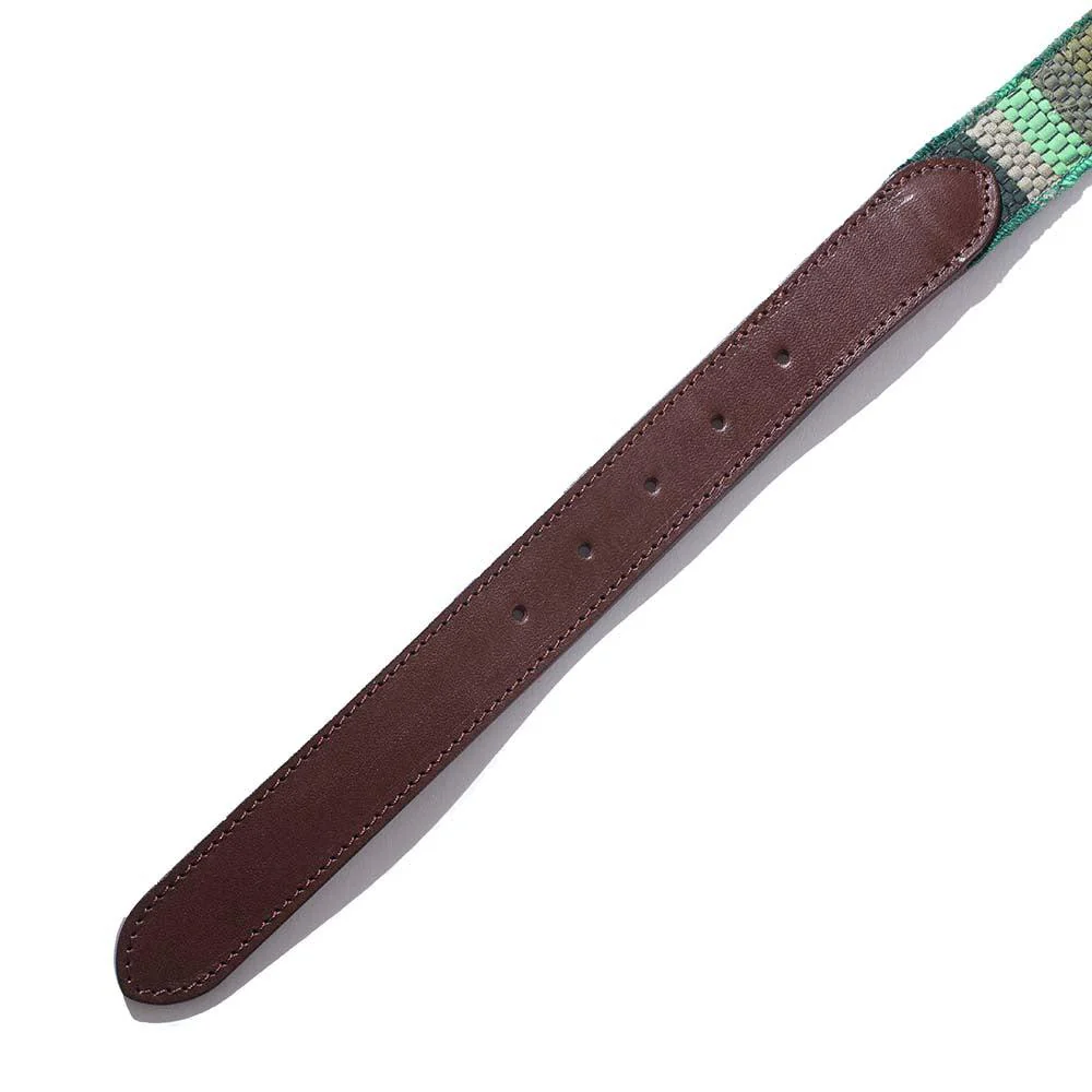 KUON Leather Belt Sakiori Trim Brown/Forest Green - Image 4