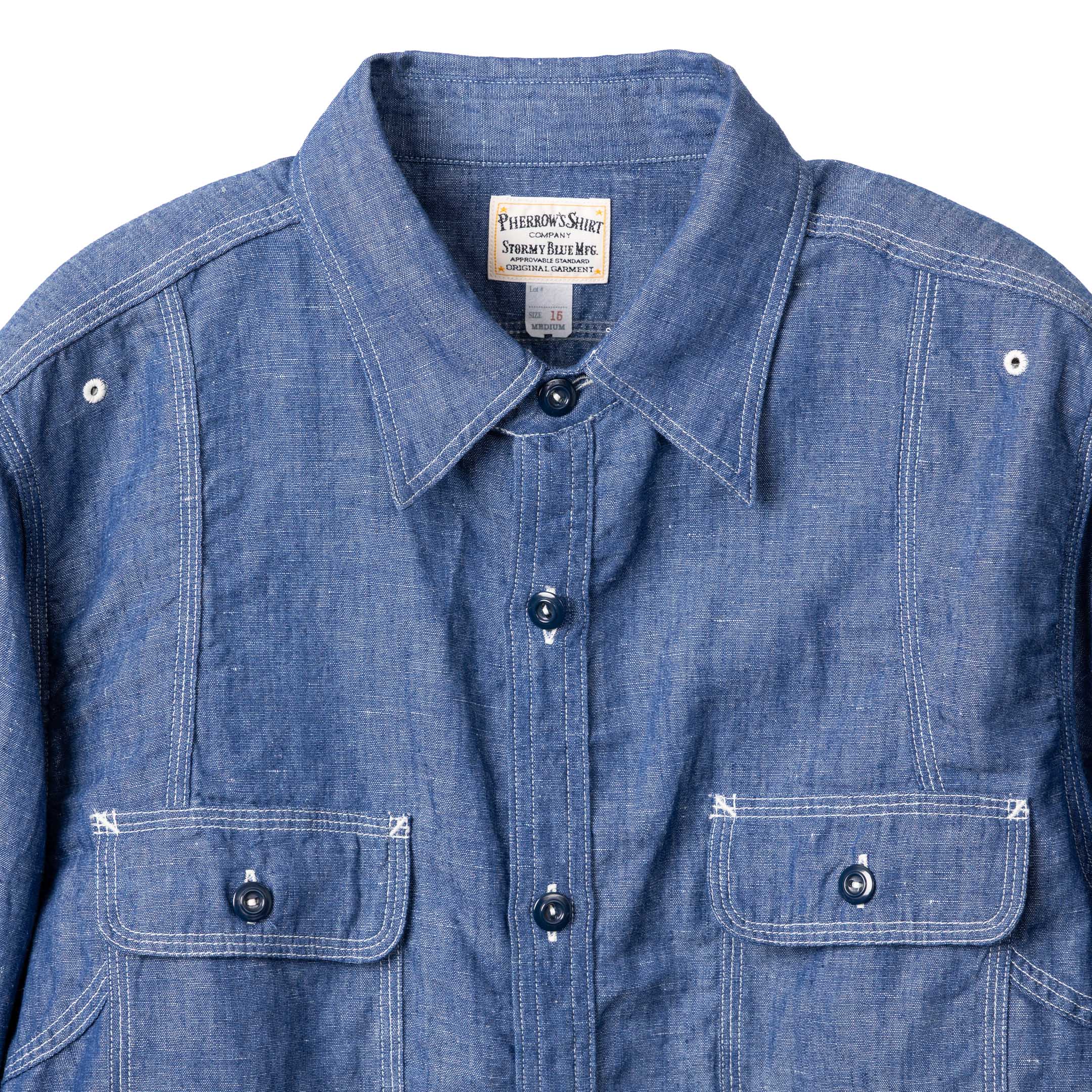 Pherrow's 770WS Chambray Shirt Blue - Image 3